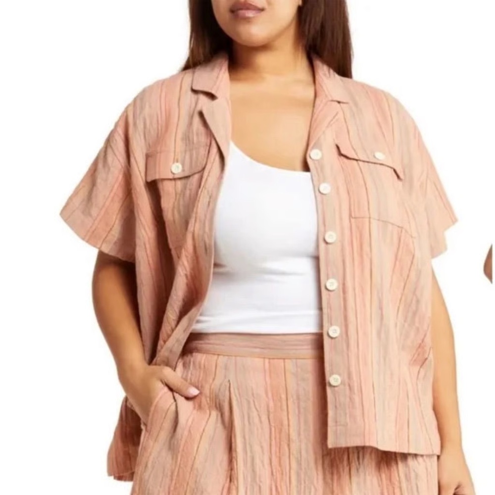 MADEWELL |  Striped Button-Down Shirt Orange Peach XXS